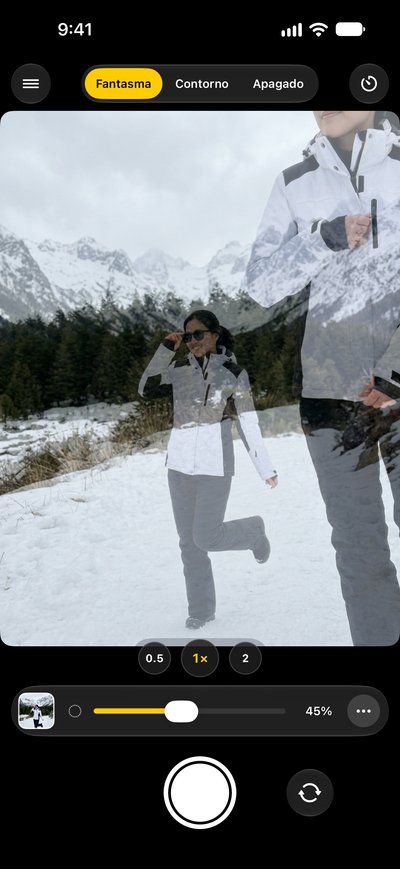 Pantalla de la app: la foto fantasma sobre la cámara, todavía sin alinear