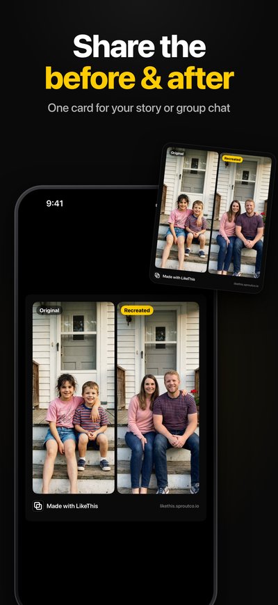 App screen: the before-and-after card