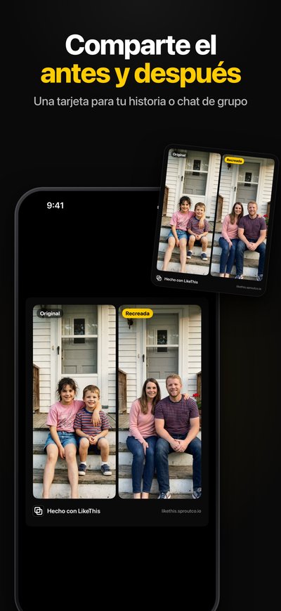Pantalla de la app: la tarjeta de antes y después