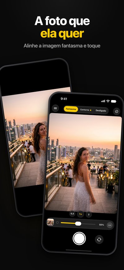Tela do app: alinhando uma foto de cidade com o fantasma